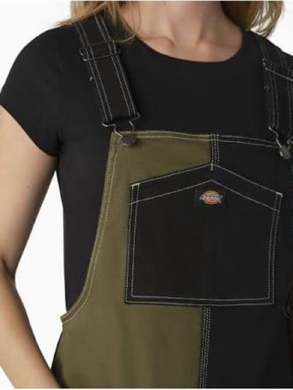Dickies Women's Olive & Black Two-Tone Overall Mini Dress